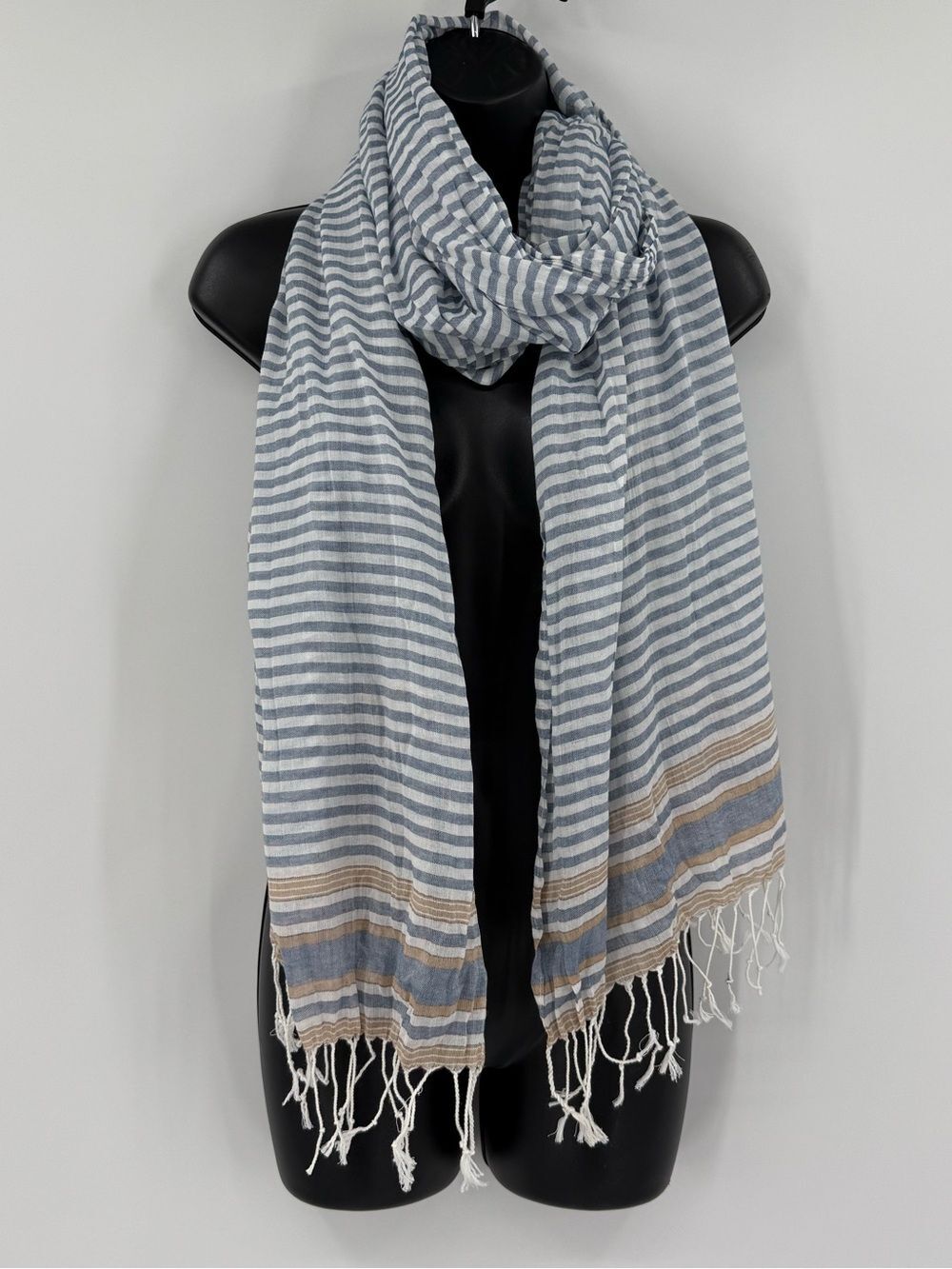 REI Lightweight Cotton Striped Fringe Scarf | Blue Multi | One Size